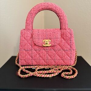 Chanel Kelly Mini Shopping Bag in Tweed Pink